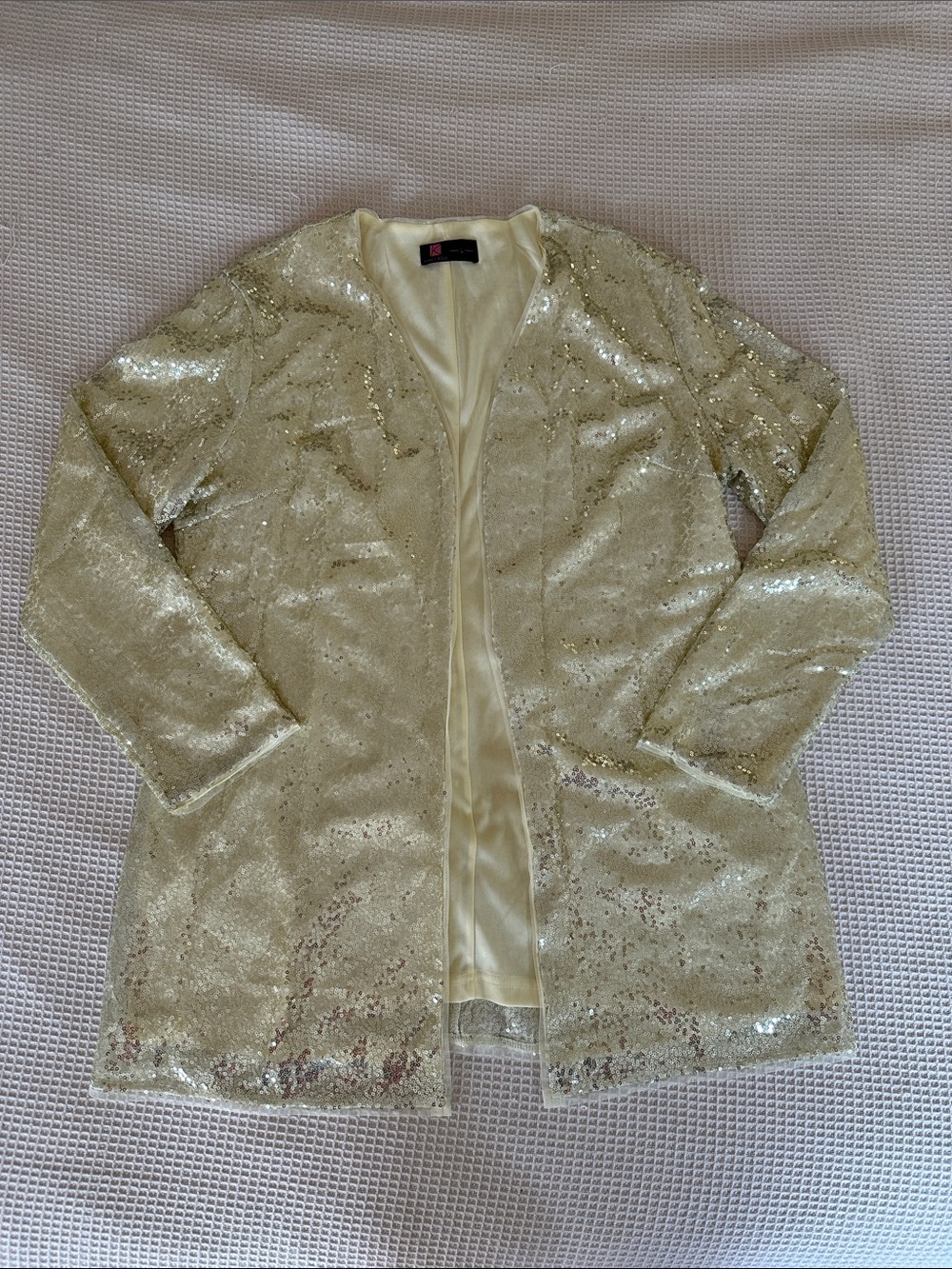 Gold Sequin Open Front Tunic Robe Jacket sz Lg Kandy Kole